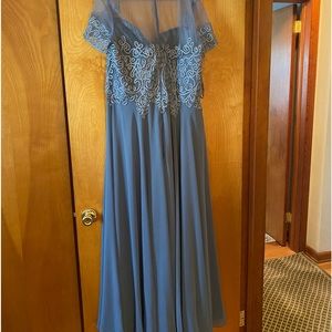 Light blue full length dress.